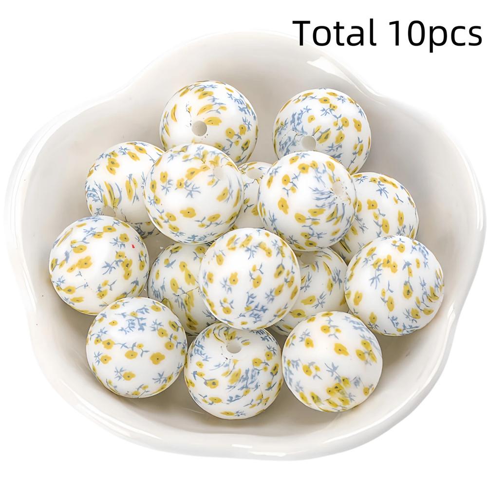 10/10pcs 15mm silicone beads with various styles of printed patterns, perfect DIY bead handmade accessories, fashionable jewelry