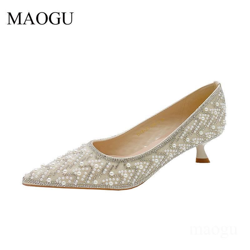Women's Pearl Beaded Pointed Toe Stiletto High Heels Elegant Bridal Wedding Pumps Fashion Dress Shoes Comfortable Slip-on Sandal