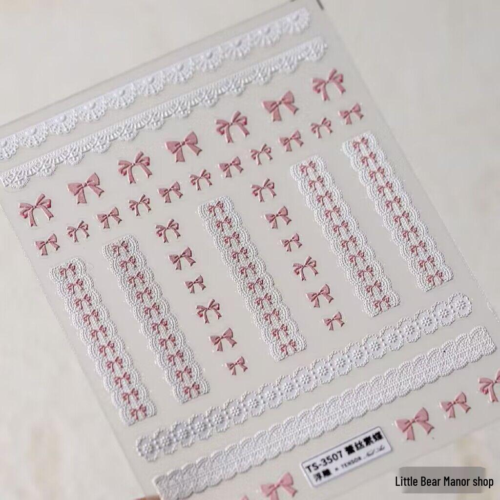 Spicy Girl Pink Plaid Heart Bow Nail Stickers - Sweet & Cool Fashion Design