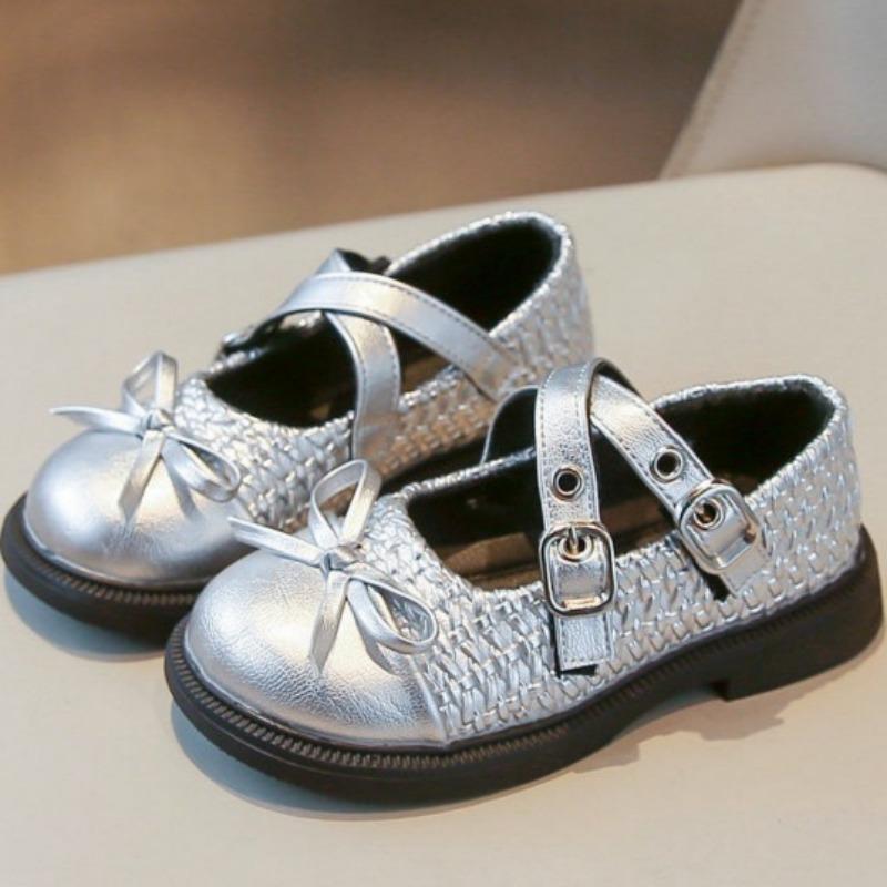 Kids Fashion Leather Shoes Spring Children Mary Jane Bean Shoes Girls Bow Princess Flat Shoes