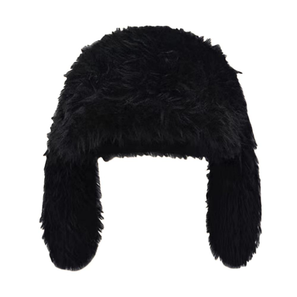 Faux Fur Plush Winter Hat Ear Protection Balaclava Cap Y2k Fashion Rabbit Ear Hat  Halloween Party
