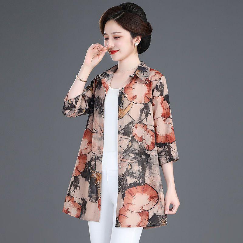 Letnia damska średniej długości odzież chroniąca przed słońcem damska koszula z rękawem siedem czwartych dla kobiet