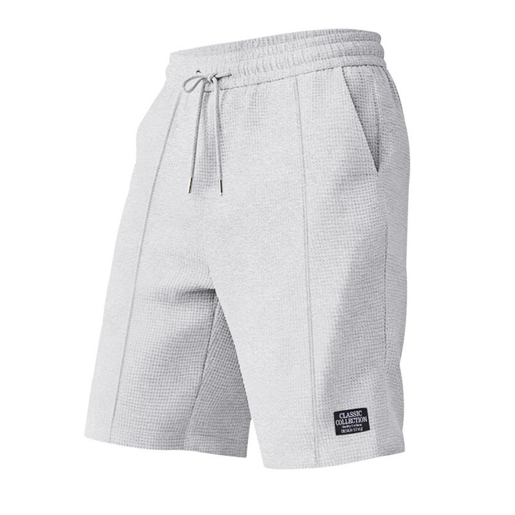 Men's Casual Shorts - Drawstring Elastic Waist Wide Beach Pants - Pocket Label Five-pocket Pants