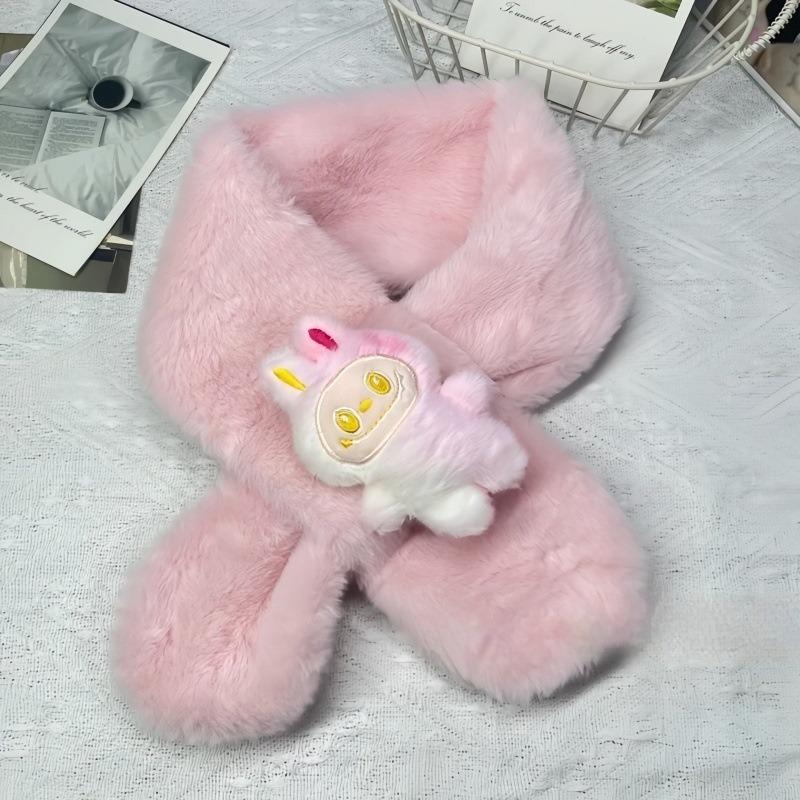 

Cartoon Colorful Scarf Autumn and Winter Plush Baby Scarf Parent-child Imitation Rabbit Fur Children s Scarf 80cm