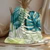 1pc Large Green Palm Leaf Tropical Jungle Flannel Blanket - Turquoise Green & Golden Monstera Pattern, Heavyweight All-Se