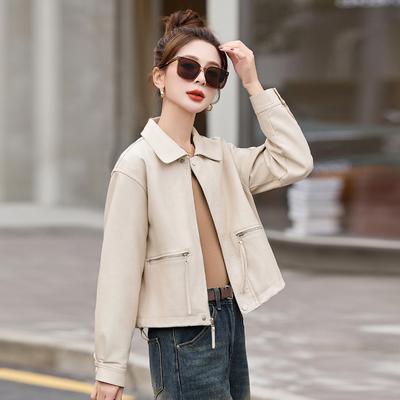 Leather Jacket Women's Short Spring and Autumn New Lapel Casual Versatile Baseball Jersey Locomotive Leather Jacket Top