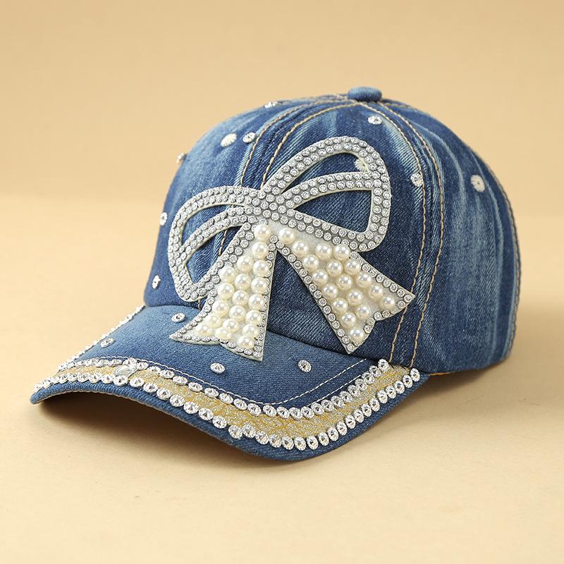 Women's Cloth Baseball Cap Beads Bow Detail Spring Summer Hat for Party Casual
