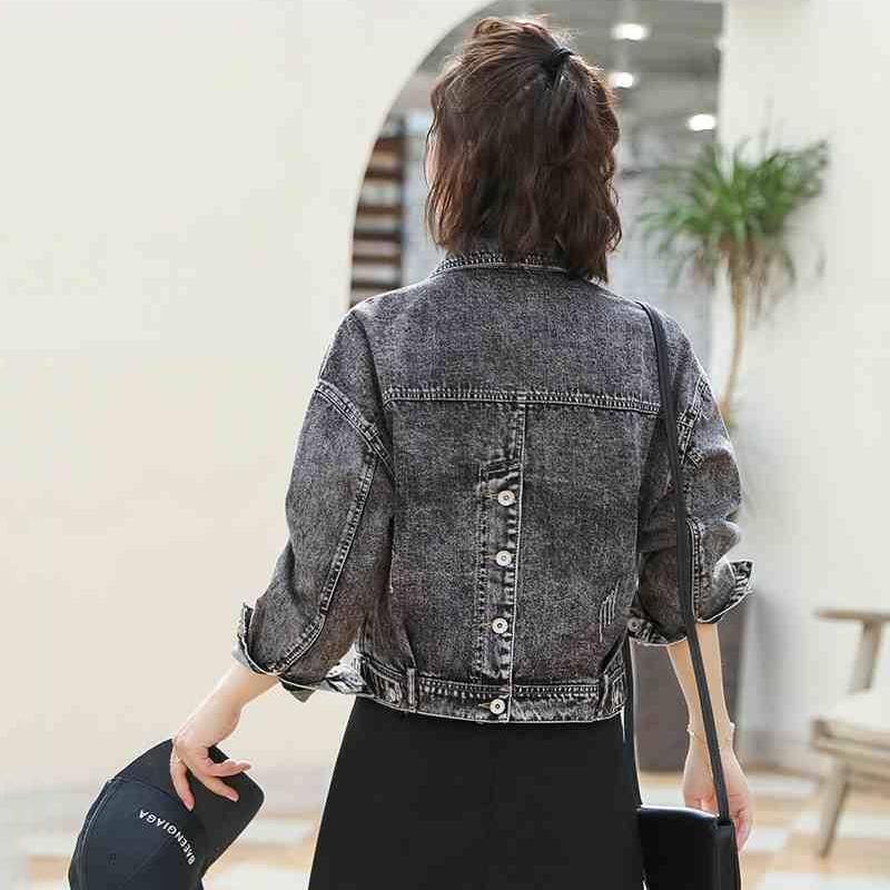 Denim Jacket Women Grey Loose Coat Casual Vintage Bomber Jackets Female Outwear 2019 Autumn Jackets
