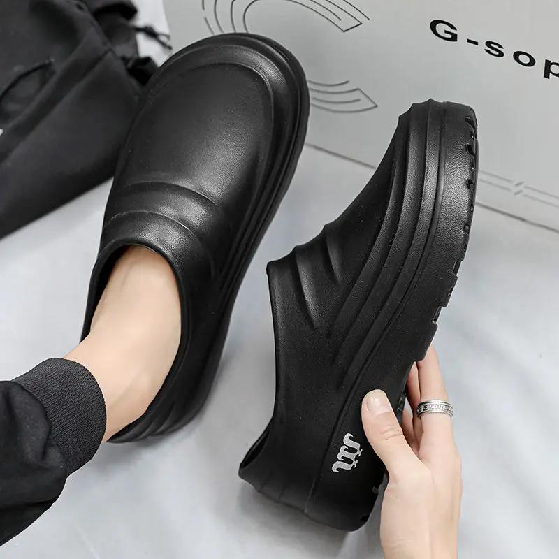 EVA Solid Slippers Men's Women's  Chef Shoes Comfortable Non-slip Work Shoes Waterproof Open-toed Shoes Plus Velvet