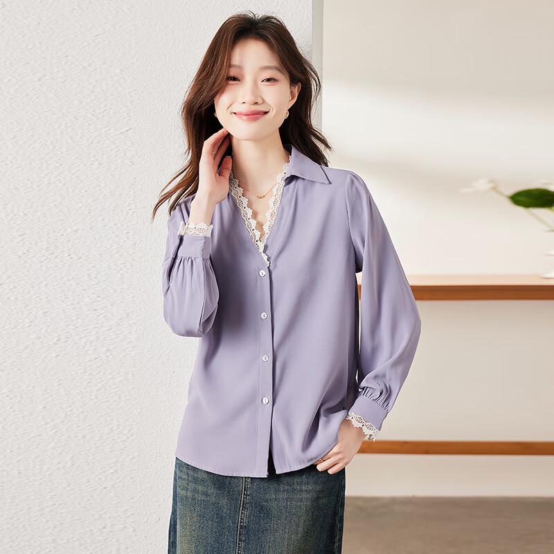 Troloman Women s Lace Trim V-Neck Long Sleeve Blouse 2XL