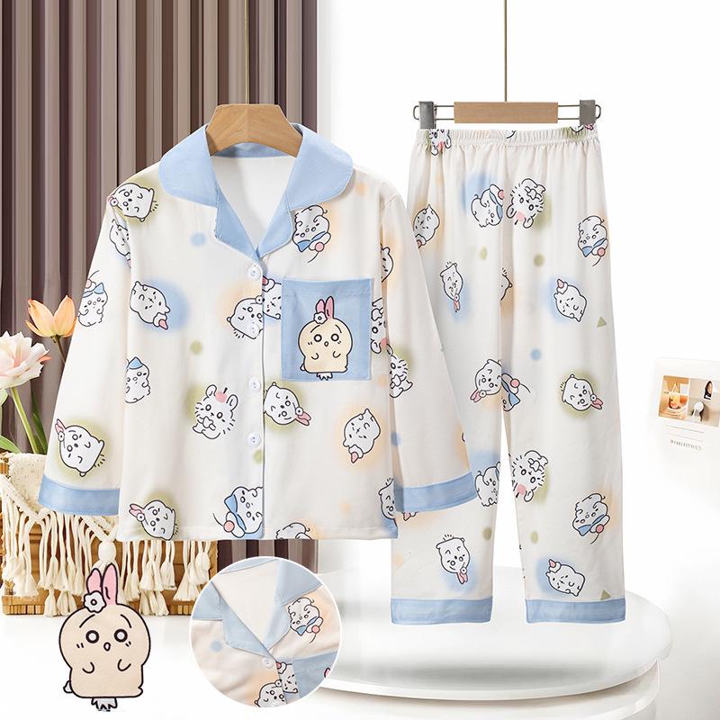 Children's Spring/Autumn Cartoon Print Pajamas, Long-Sleeve Cardigan Style for Boys and Girls