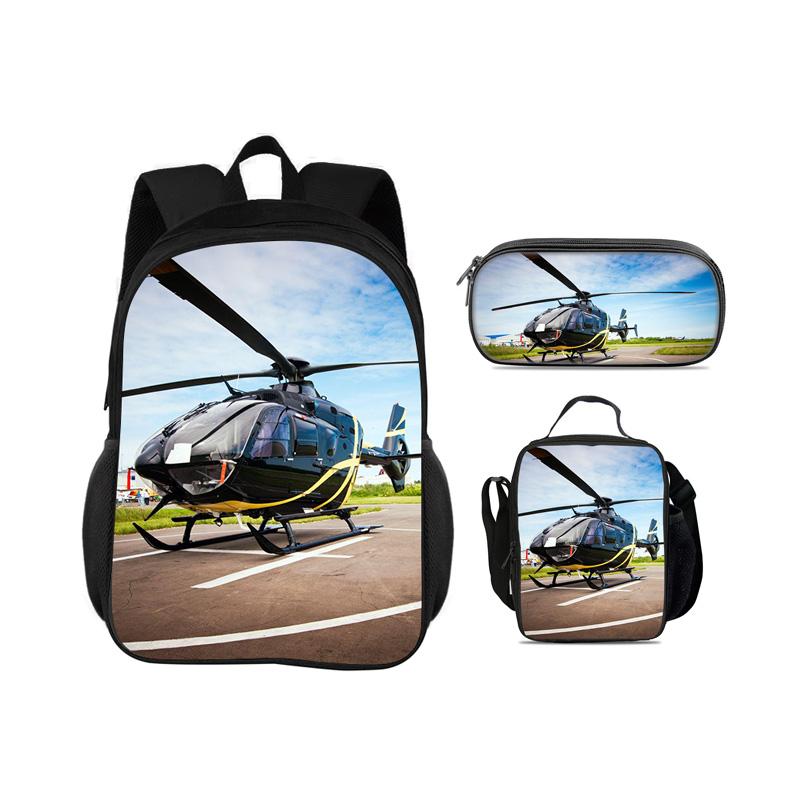 Helikopterrugzak, etui, icepack, set van 3 stuks, mechanische opdruk, beste verjaardagscadeau voor jongens en meisjes op school