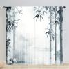 2PCS Zen Bamboo Ink Painting Curtains - 2D Artistic Light Filtering Panels for Bedroom Living Room Office   Rod Pocket Style