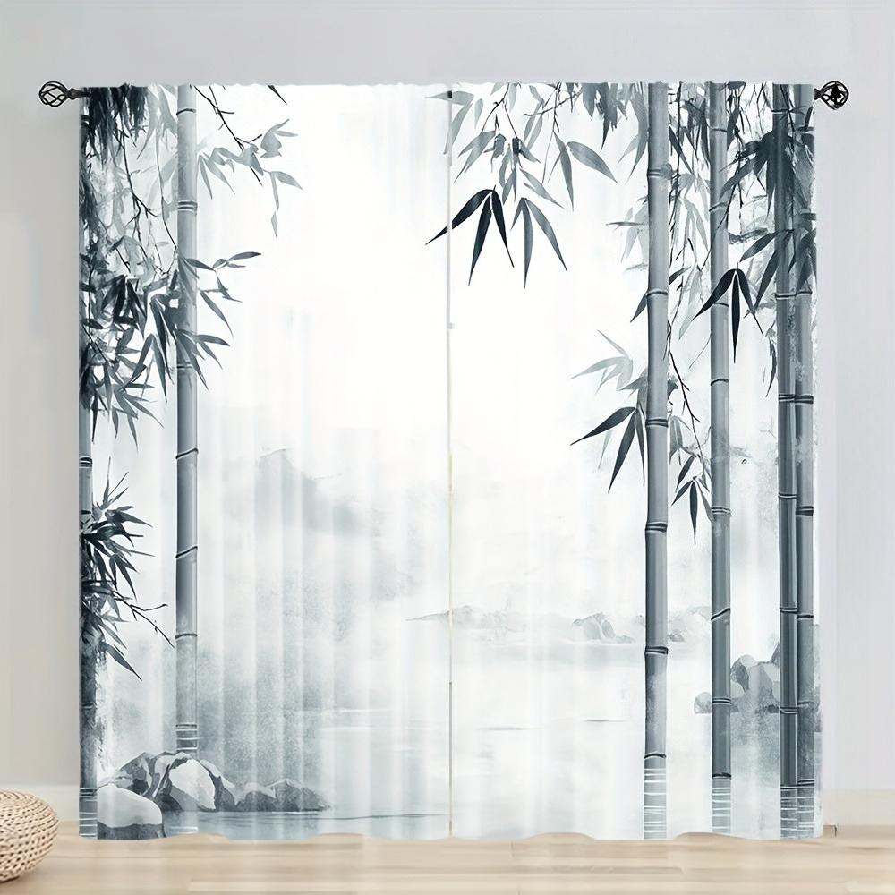 

2 шт. Занавески в стиле дзен с бамбуковой живописью тушью - 2D художественные светофильтрующие панели для спальни, гостиной, офиса - Стиль с карманом для штанги 100*130 Rod Pocket 1pcs