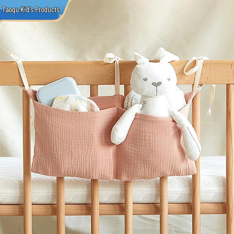 Pure Cotton Crepe Baby Crib Storage and Diaper Hanging Bag - Multiple Colors