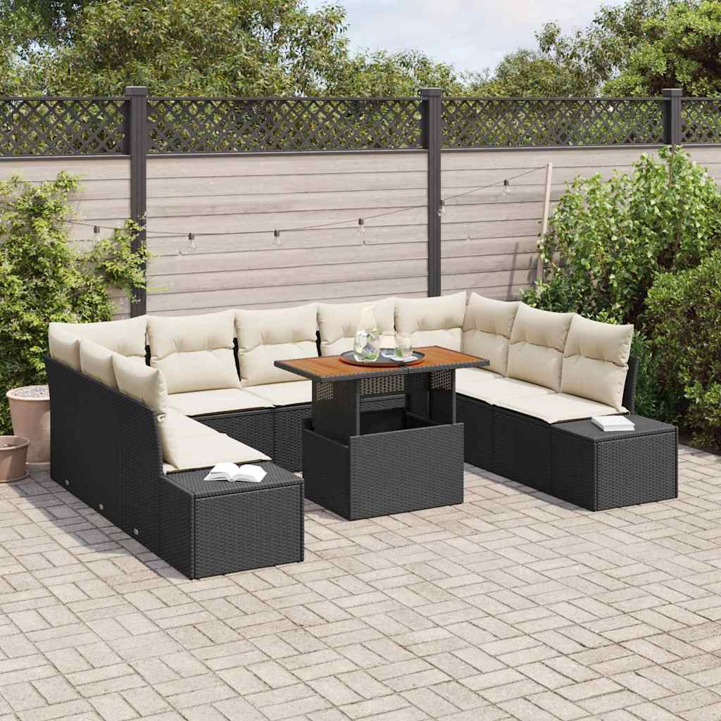 Garden Dining Set with Cushions 10 pcs Black and Cream
