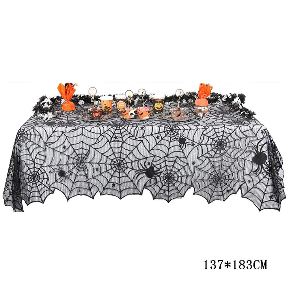 Fireplace Cloth Dining Table Tablecloth European and American Halloween Tablecloth Ghost Festival Black Lace Mesh Cloth