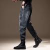 Pantalones vaqueros tipo jogger harem de patchwork lavados estilo vintage americano para hombre