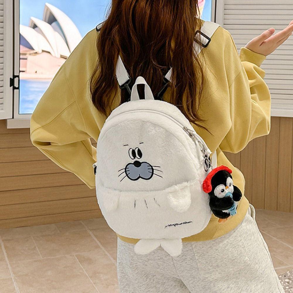 Kawaii Penguin Plush Crossbody Bag Adorable Animal Shoulder Bag Casual Soft Seal Backpack  Children
