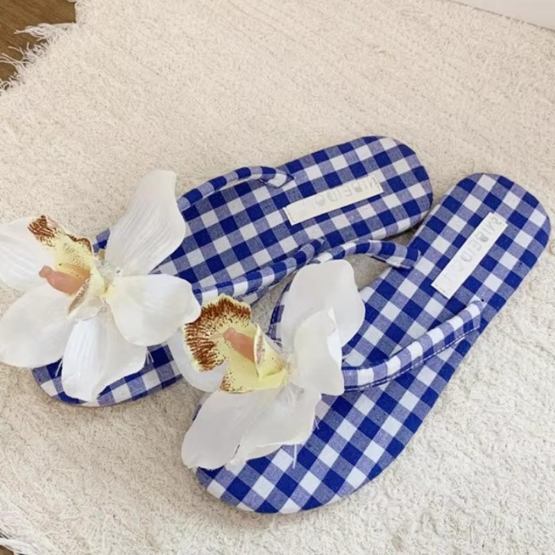Fashion Detachable Butterfly Orchid Decoration Flat Slippers Women Sexy Clip Toe Flip Flops Elegant Comfort Hawaiian Vacation Beach Shoe