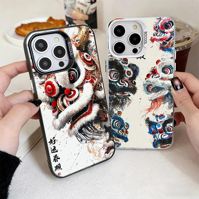 Lion Dance Ink Wash Soft Phone Case for iPhone 15 16 17 Pro Max 17Air 16E 14 Plus 13 12 Mini Shockproof Cover Back Shell