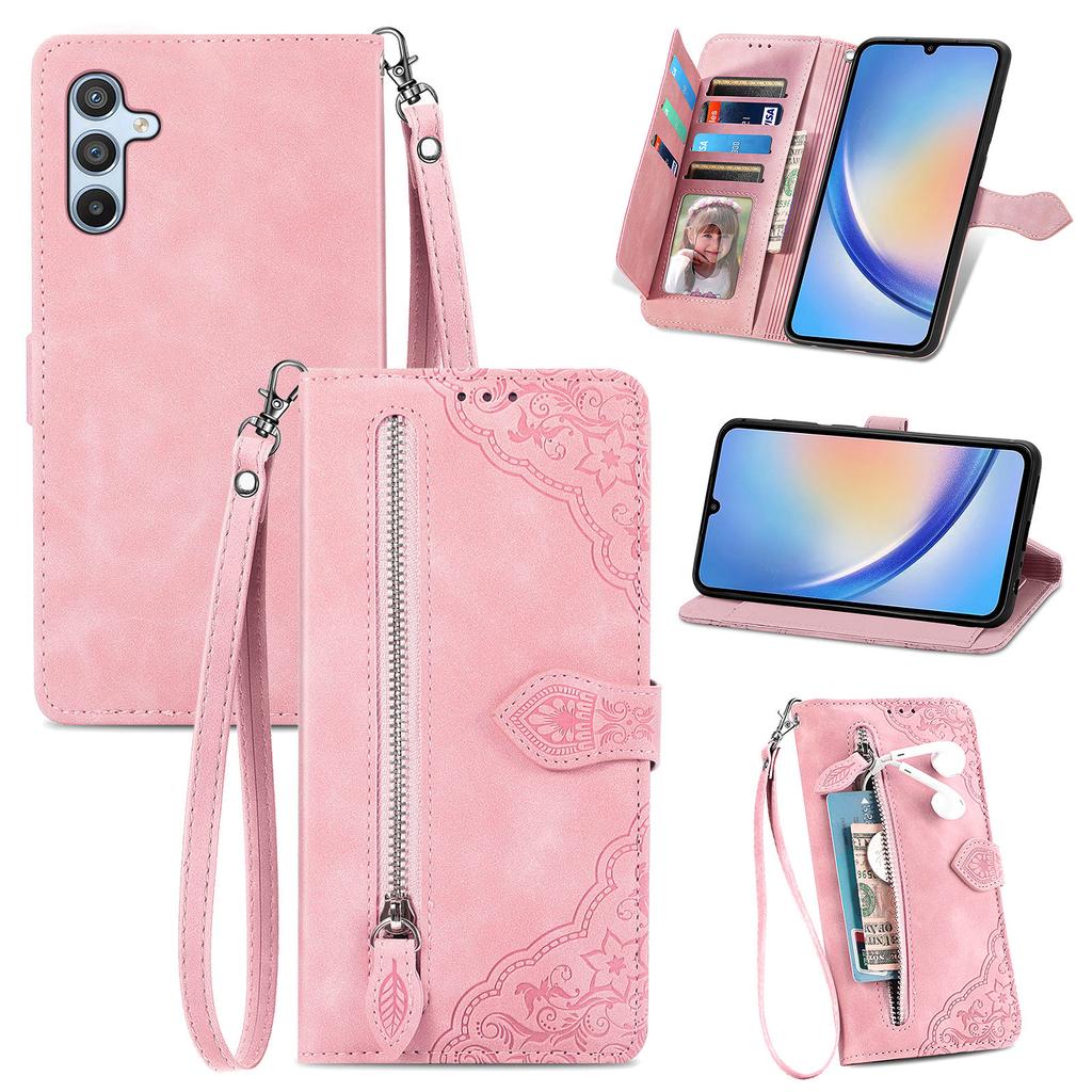 Lanyard Zipper Wallet Card Bag Leather Case For Samsung Galaxy S23 Ultra S22 S21 S23FE A54 A14 A34 A24 A23 A34 Crossbody Cover