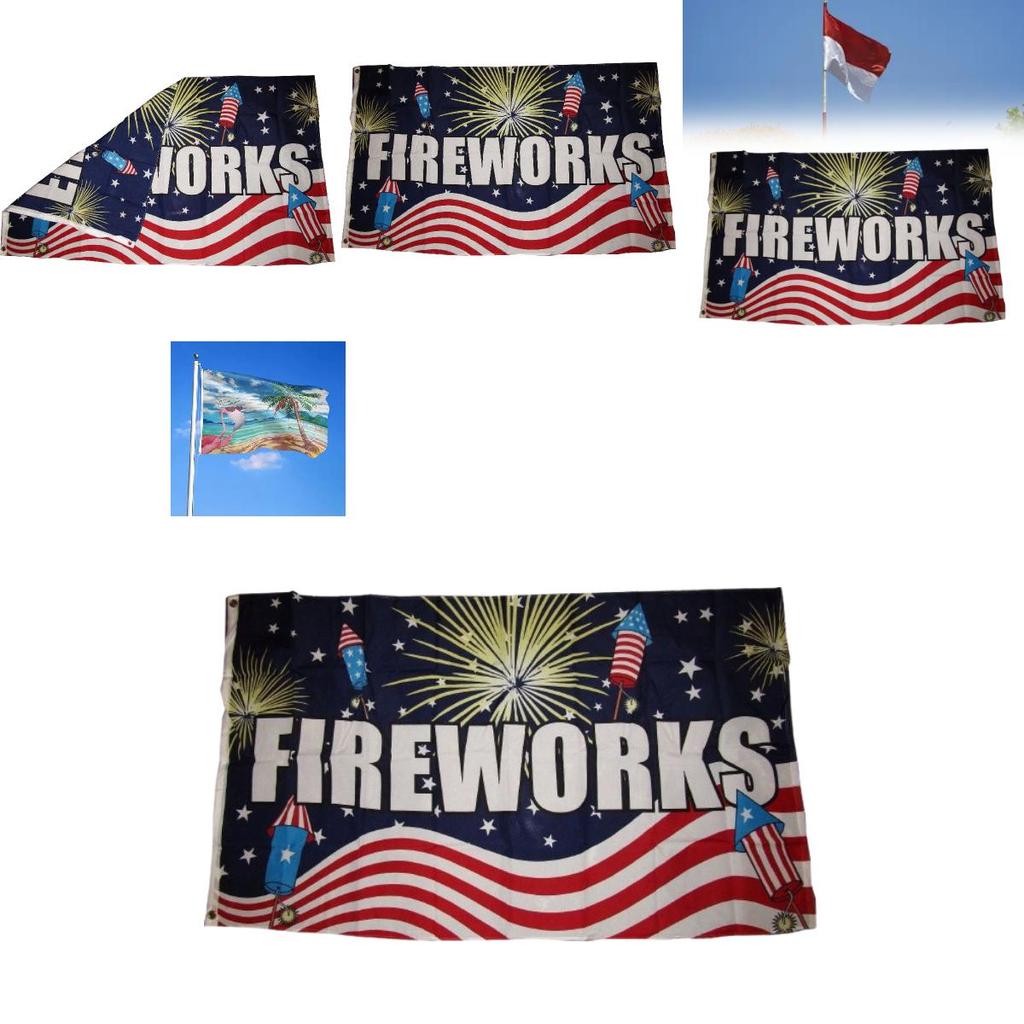Fireworks Letter Pattern Polyester Patriotic Flag For Outdoor Events And Holidays