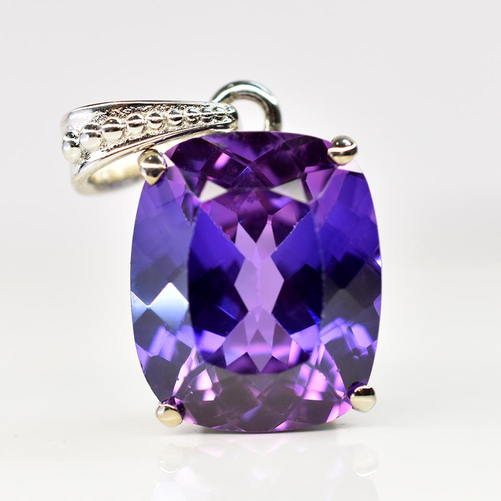 Purple Tanzanite 26 Ct Natural Cushion Pendant 925 Sterling Silver