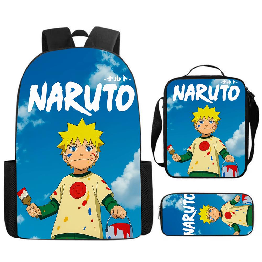 3Pcs Set NARUTO Anime Kids Mochila School Backpack with Lunch Bag & Pencil Case,Lightweight & Durable,For Ages 6-10 Boys & Girls