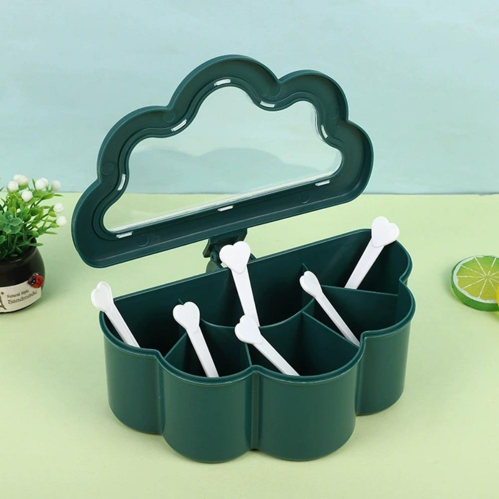 

With 6 Spoons Multi-grid Spices Storage Jar Plastic Salt Jar Creative Condiment Container Sugar зелений