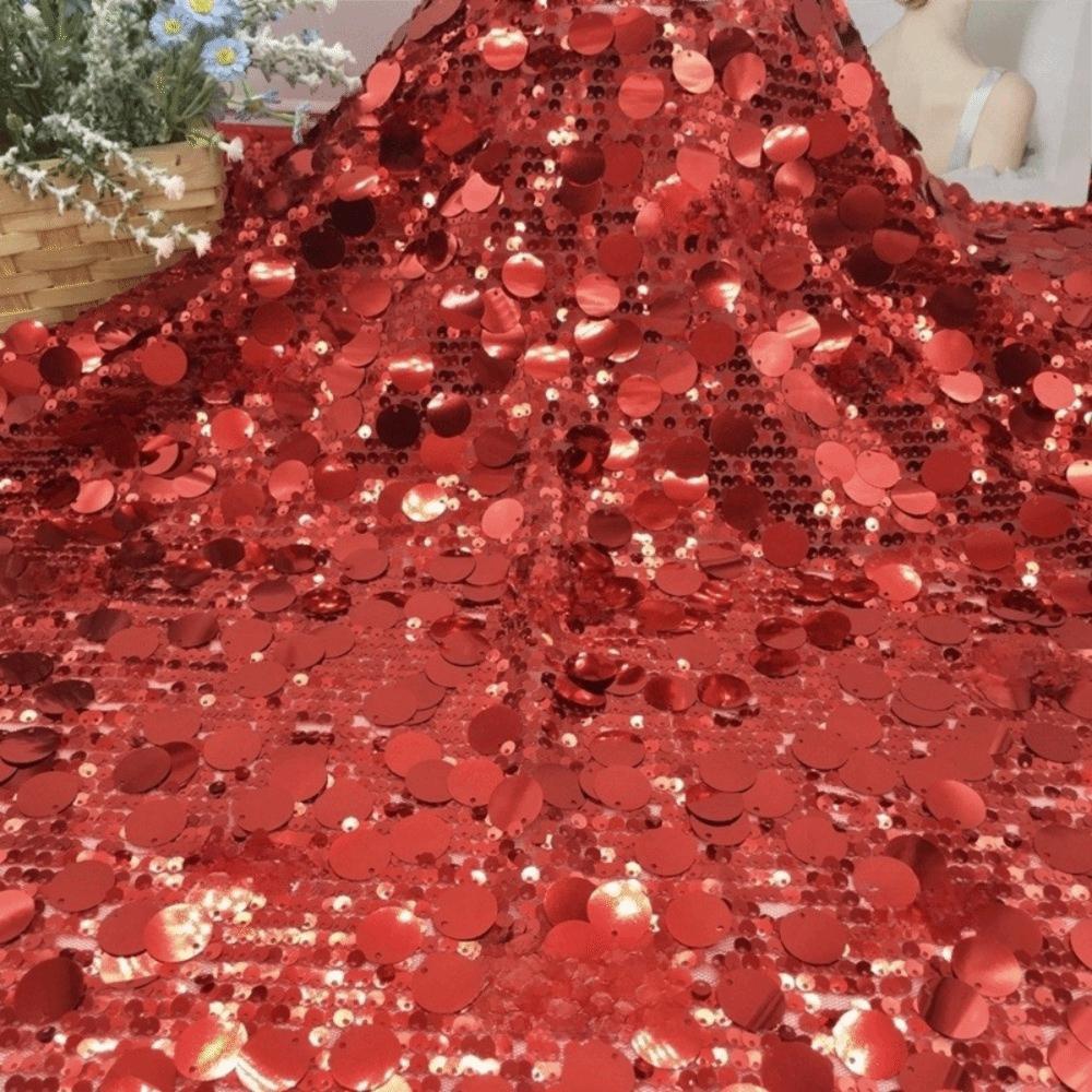 1 Yard/Width 130cm Circular Sequin Fabric Large Embroidered Stage Costume Fabric Mesh Bottom Wedding Dress Fabric