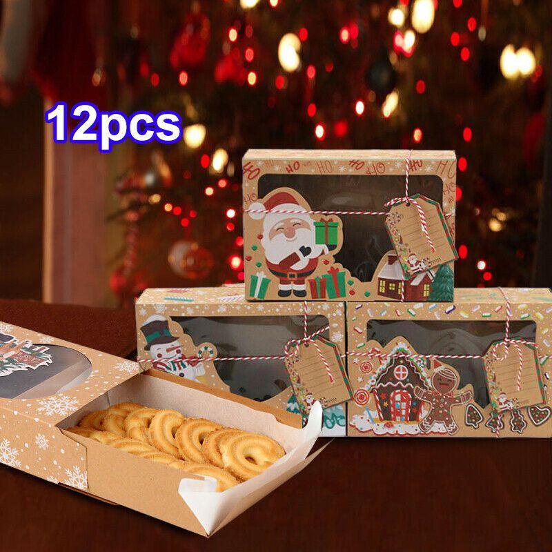 Kraft Paper 12pcs Christmas Gift Candy Cookie Muffin Cake Boxes Bakery Portable