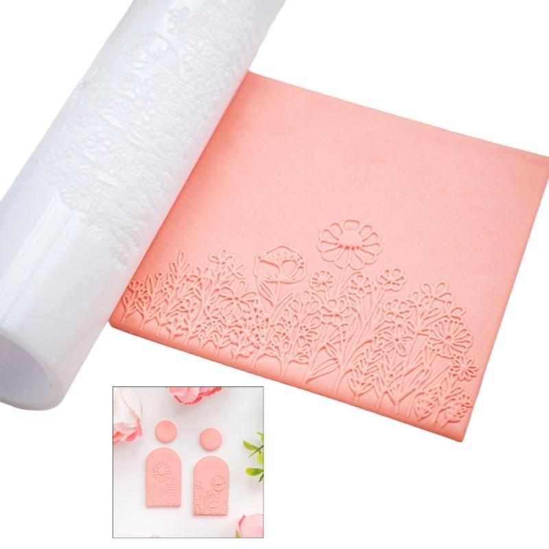 Ergonomic Floral Pattern Clay Embossing Roller For Polymer Jewelry Making Earrings Crafting Supplies Rolling Pin