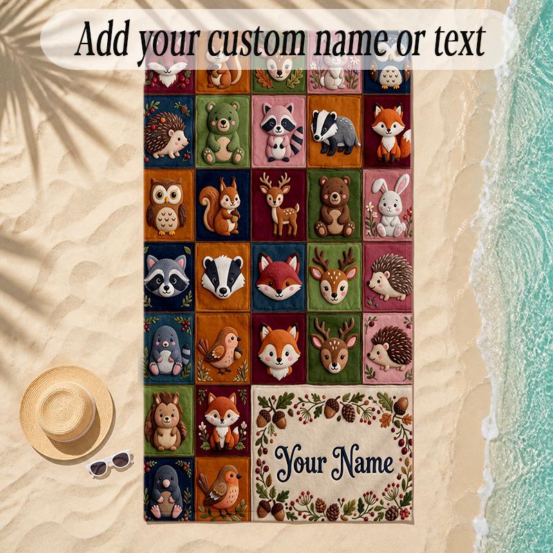 Animals Theme Soft Beach Towel Personalized Custom Name Text Towel Portable for Beach Pool Travel