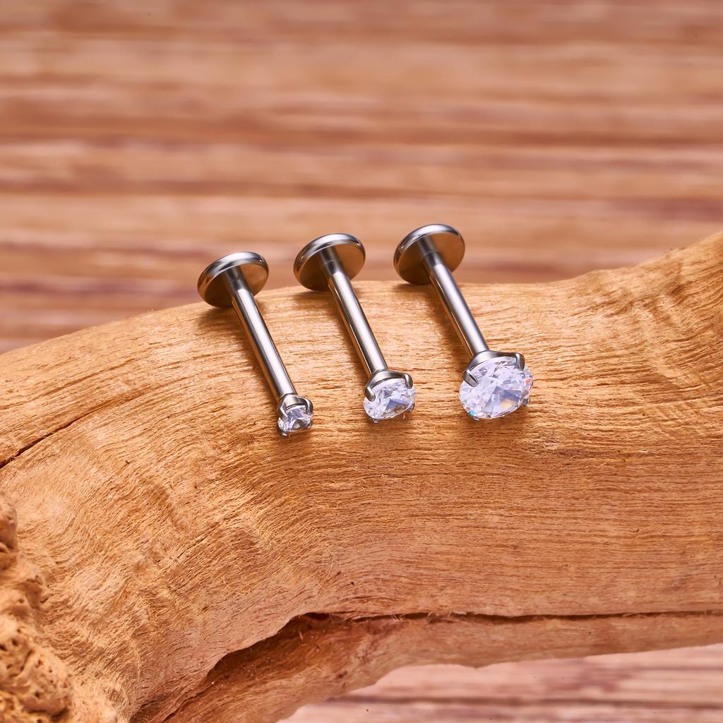 2pcs Titanium 16g Lip Labret Piercing Crystal Ball Monroe Lip Stud Helix Conch Tragus Cartilage Earrings 2/3/4mm CZ Body Jewelry