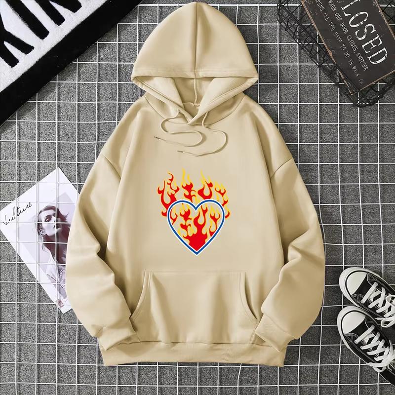 2025 Love Fire Graphic Print Hoodie Pure Cotton High Quality Loose Shoulder Hooded Sweater Trend New Fashion Sweatshirt CYXX291