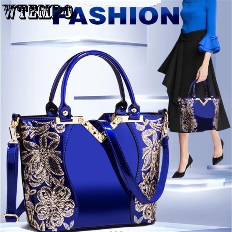 WTEMPO Frauen Mode Handtaschen Stickerei Pu Leder Schulter Tasche Dame Elegante Party Taschen