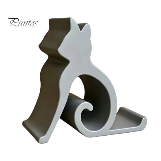 Stable Phone Support Cute Cat Stand Curled Tail Kitty Desk Holder for Cell Black Dock Tablet, 3D Printed Universal Stand Office Bedroom, Gift Lovers