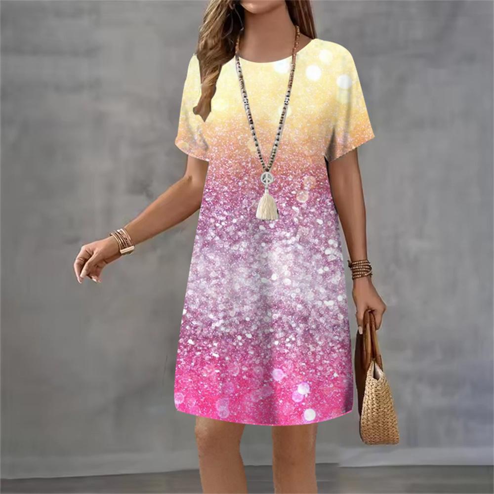 New Summer Dresses Women Dot Gradient Tie Dye 3D Print Short Sleeve Dress Casual Fashion A-Line Dress S