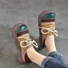 Johnature Genuine Leather Lace-up Thick Soled Shoes Retro Mixed Colors Round Toe Women's Flat Shoes