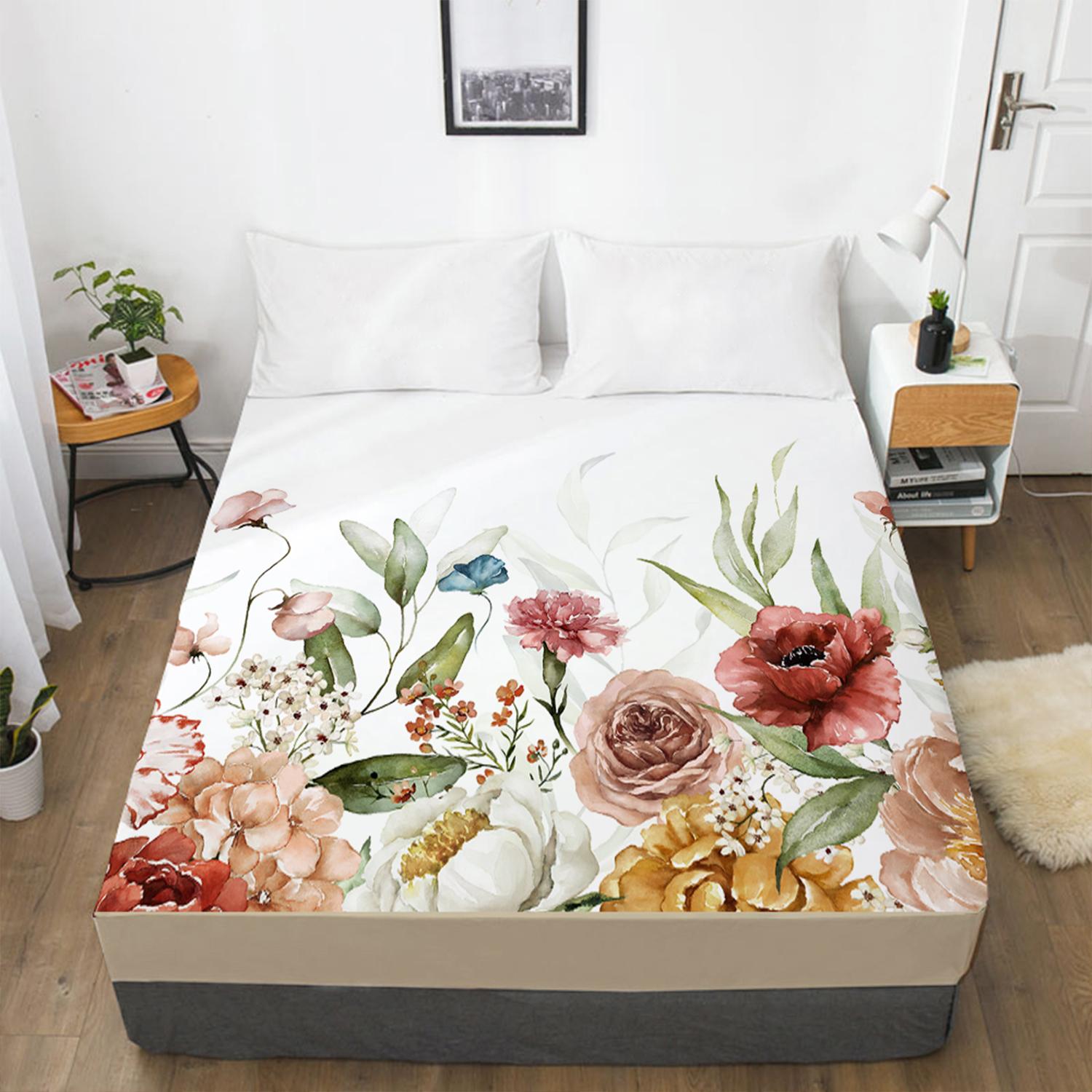 Домашний текстиль Цветы 3D-печать с рисунком Простыня наматрасник Резинка Простыня — фото 5