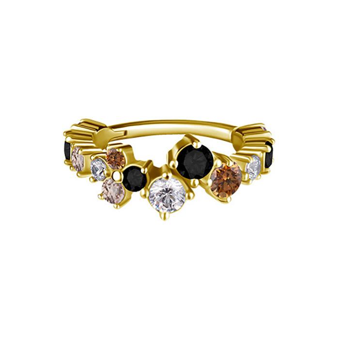 Clicker Hoop Earring With Colorful Zircons - Cocr Nf - Gold - K-066 1.2/8