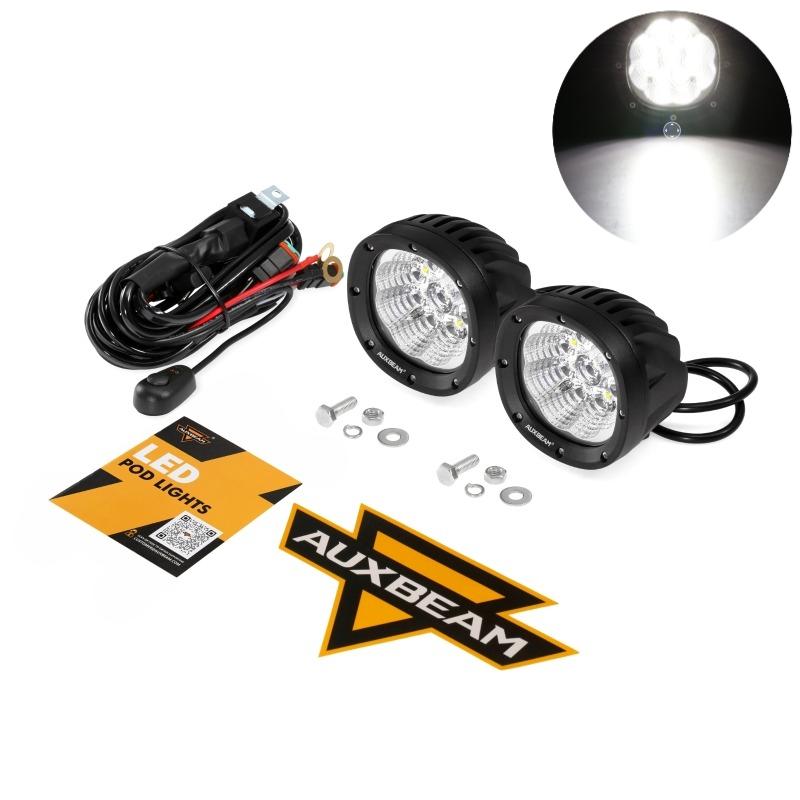 

AUXBEAM P4 Series 4 Inch LED Pods Light Spot/Flood White/Amber/6 Lighting Modes Car Work Light with Harness for Trucks Offroad