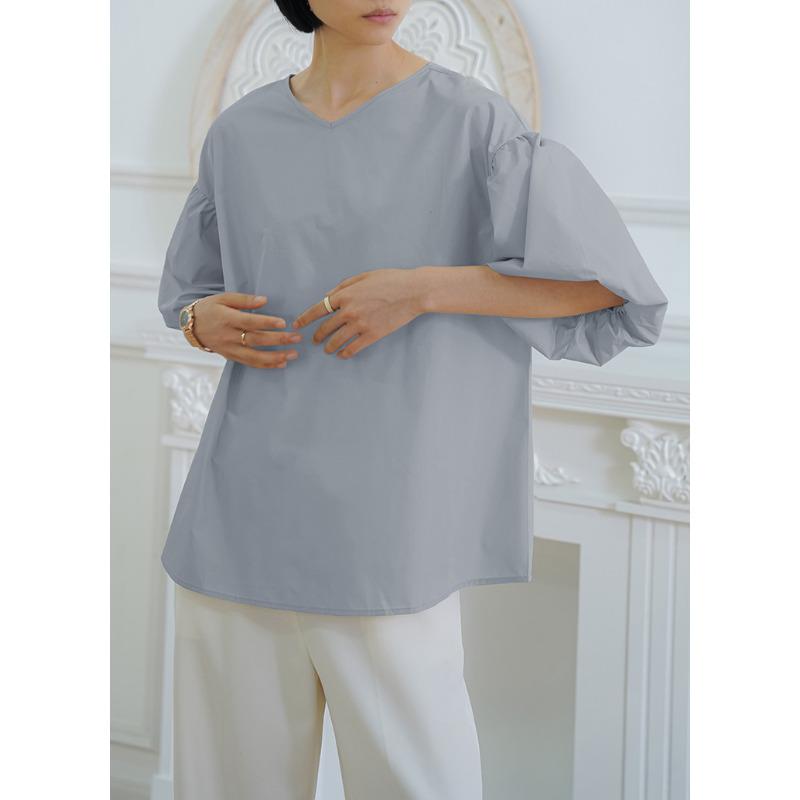 Summer Loose Large Edition Women's Shirt Cotton Oversized Lantern Sleeve Crew Neck Top