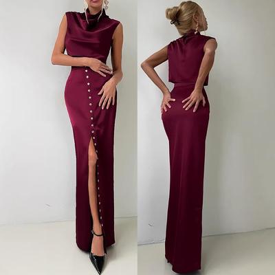 Foreign Trade 2026 Spring New Women's Clothing Stacked Collar Pullover Sleeveless Top Breasted Skirt Casual Suit Women