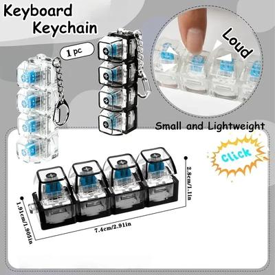 Porte-clés Clicker de Clavier avec Lumière LED 4 Touches Clavier Transparent Jouet Clicker Anti-Stress
