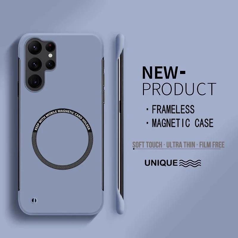 Ultra Thin Hard PC Magnetic Frameless Case for Magsafe Samsung Galaxy S25 Ultra S24 S23 S22 S21 S20 FE Plus Note20 Scrub Cover