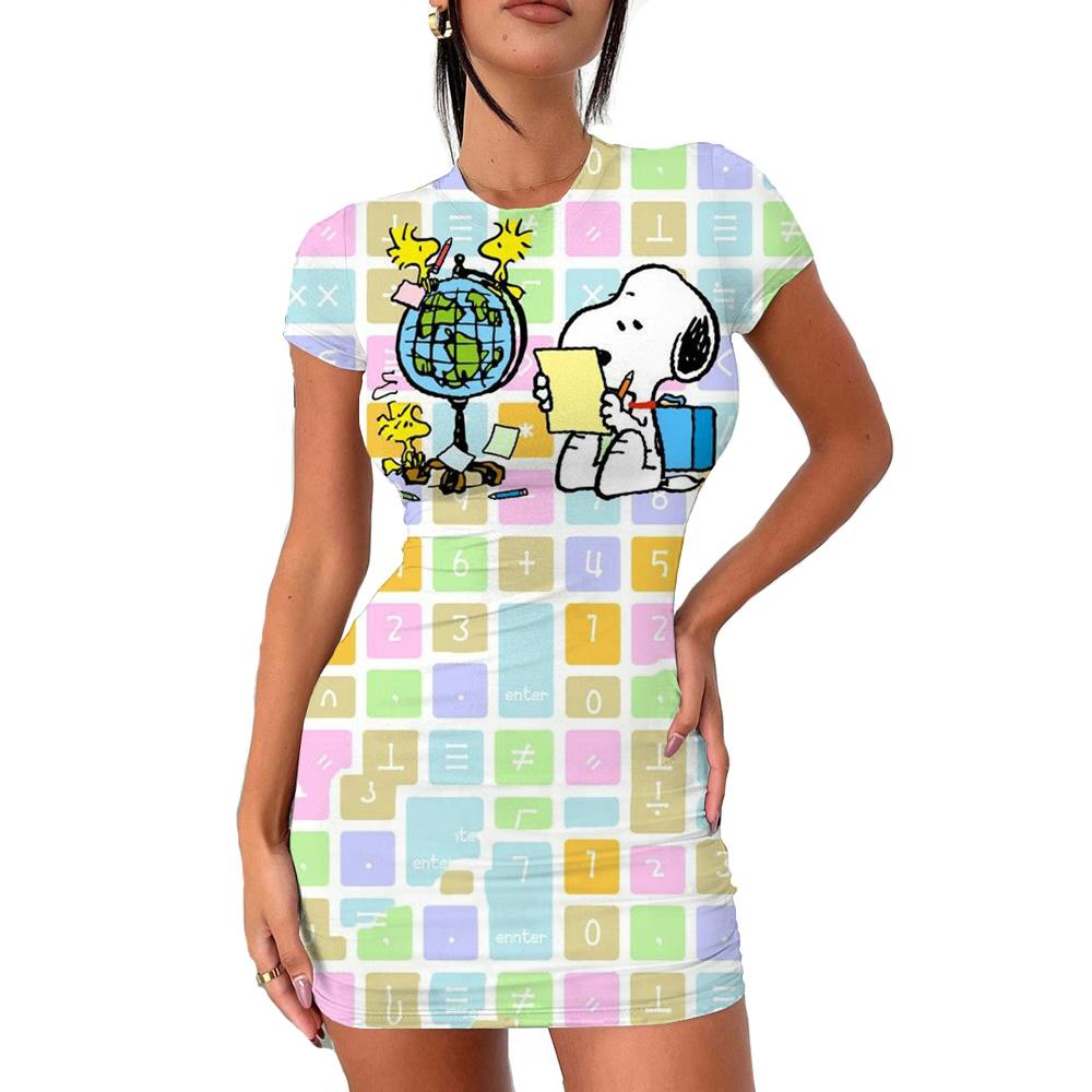 2026 Summer Disney Stitch 3D Cartoon Printed Girl Dress Short Sleeve Women's/Adult Parent-Child Dress Kawaii Beach Party Dress