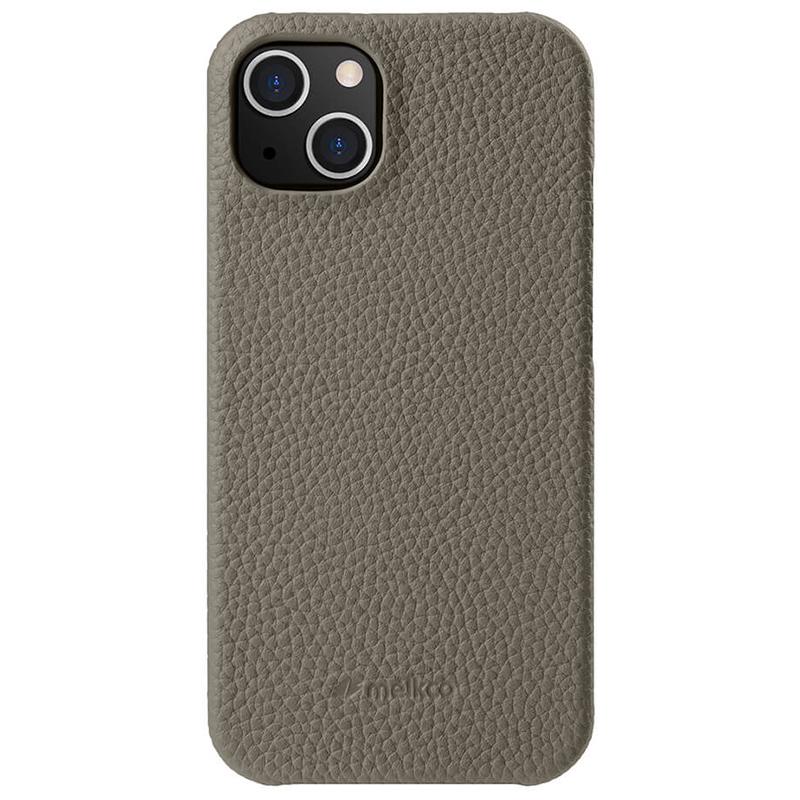 MELKCO For iPhone 13 mini 5.4 inch Protective Case Genuine Cow Leather Coated PC Phone Cover