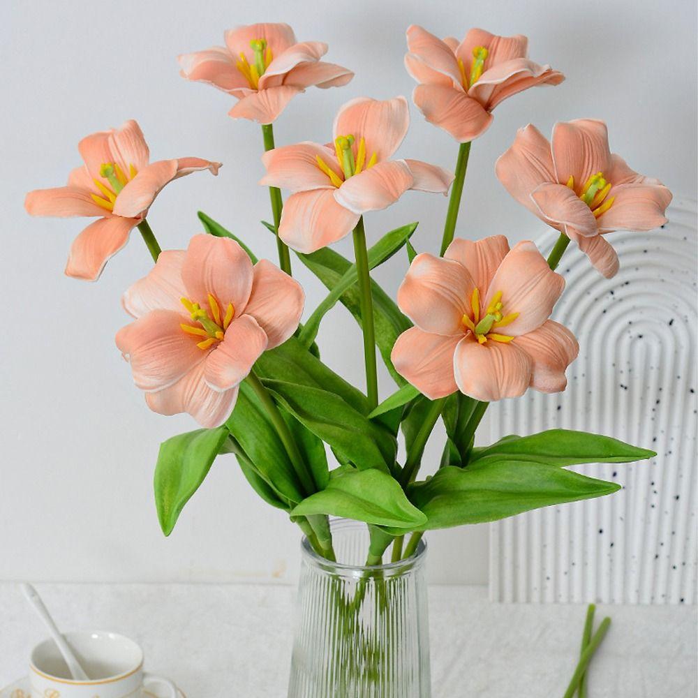 

Retro Artificial Tulips Flowers PU Fake Flower Fake Plant Simulation Tulip Mother s Day